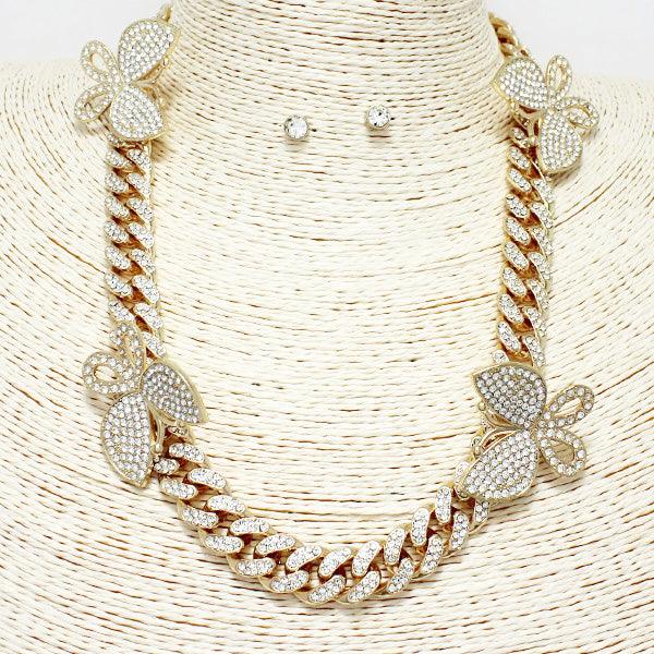 Pave Butterfly Cuban Chain Necklace - Mint Leafe Boutique 