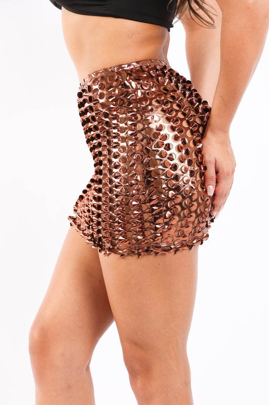 Sexy Hollow Metallic Mini Skirt