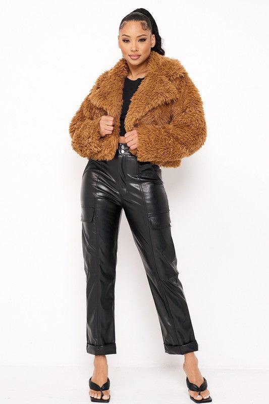 "IM GOOD" Brown Fuzzy Fur Coat - Mint Leafe Boutique 