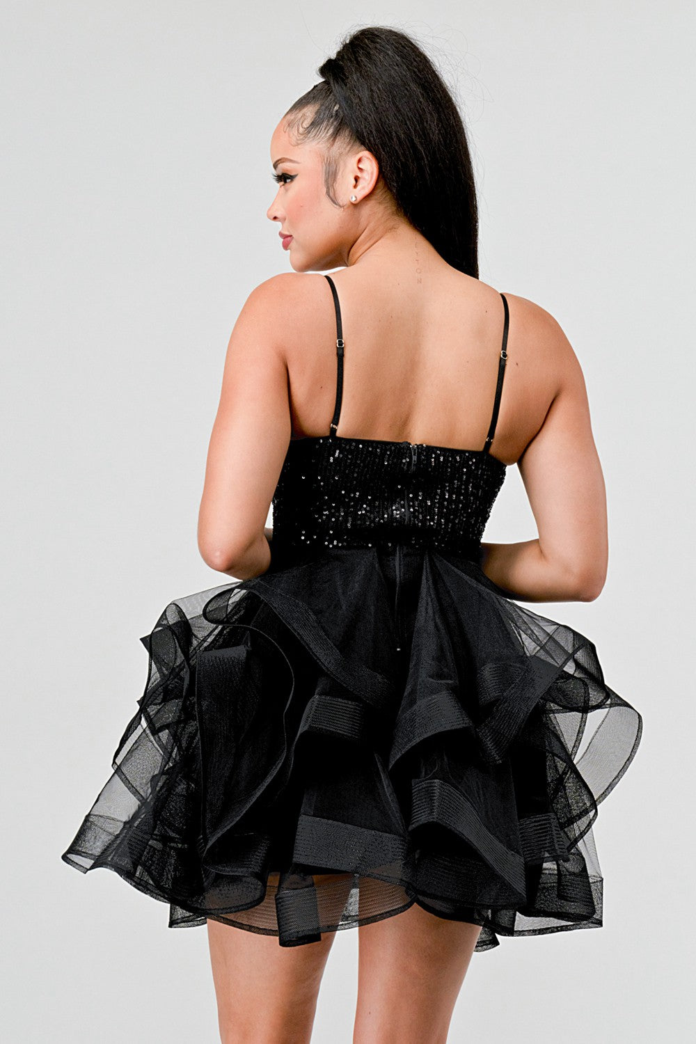 "Diva Mode" Black Sequins Sweet Heart Tulle Dress