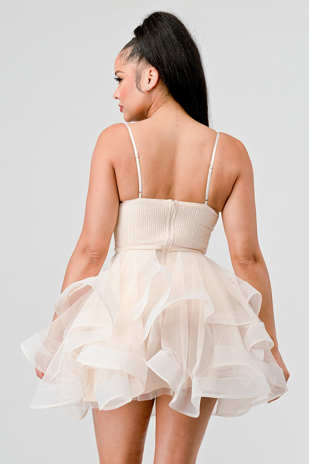 "Diva Mode" Cream Sequins Sweet Heart Tulle Dress