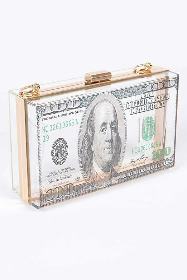 "Dolla Dolla" Clear 100 Dollar Bill Square Bag