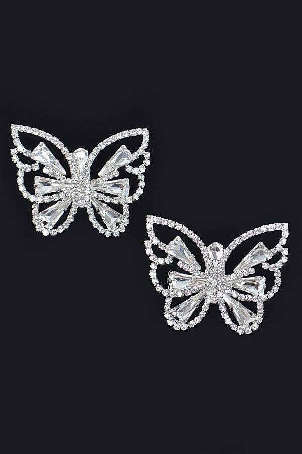 Clear Silver Butterfly  Earrings