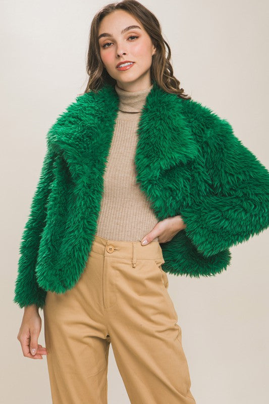 Green Mid Waist Faux Fur Coat
