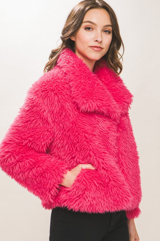 Fuchsia Mid Waist Faux Fur Coat