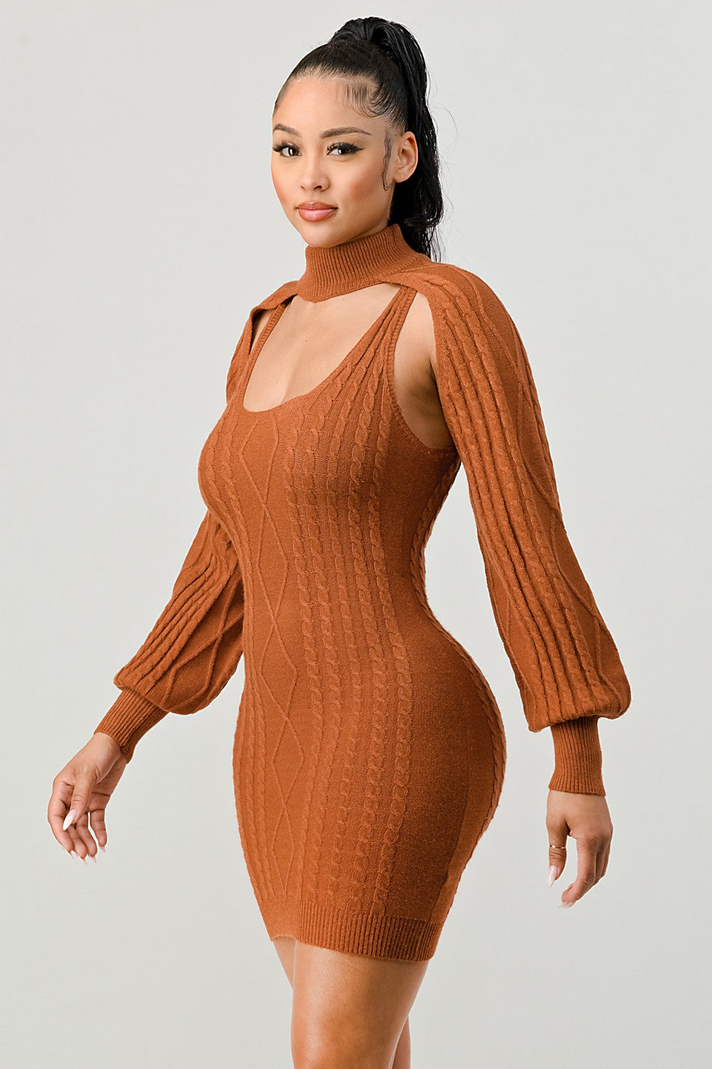 Chic & Comfy Brown Knit Two Piece Dress Set