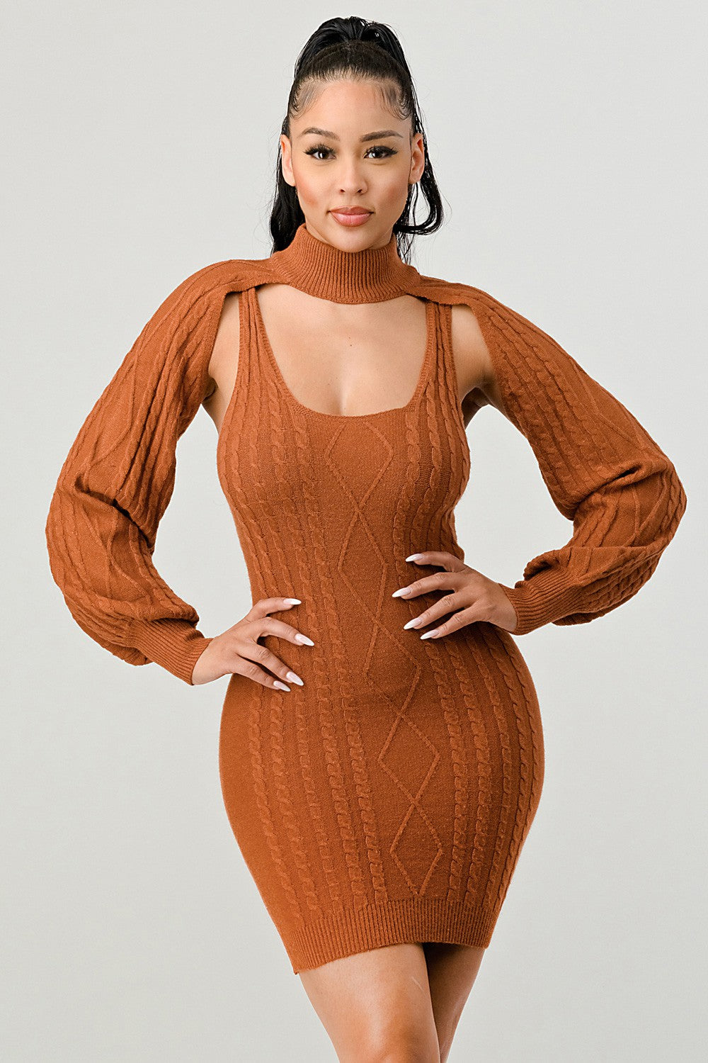 Chic & Comfy Brown Knit Two Piece Dress Set