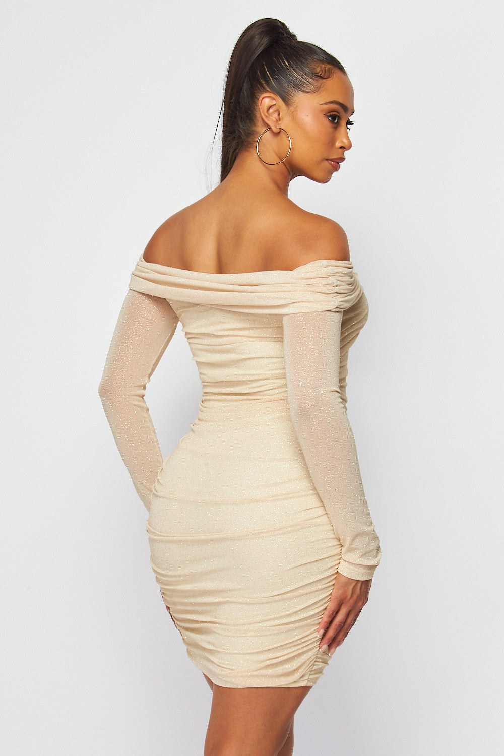 "Old Fashion Glam" Champagne Long Sleeve Dress