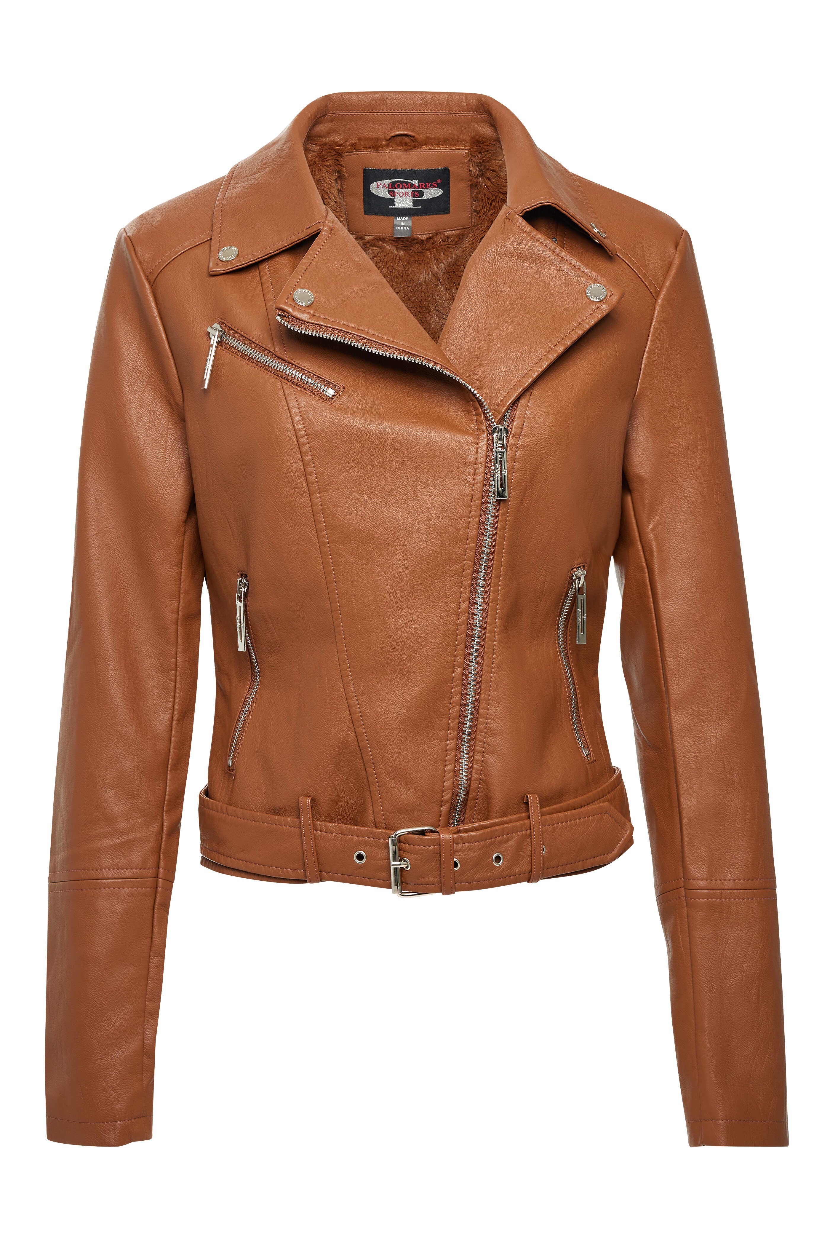 Faux Leather Jacket with Belt