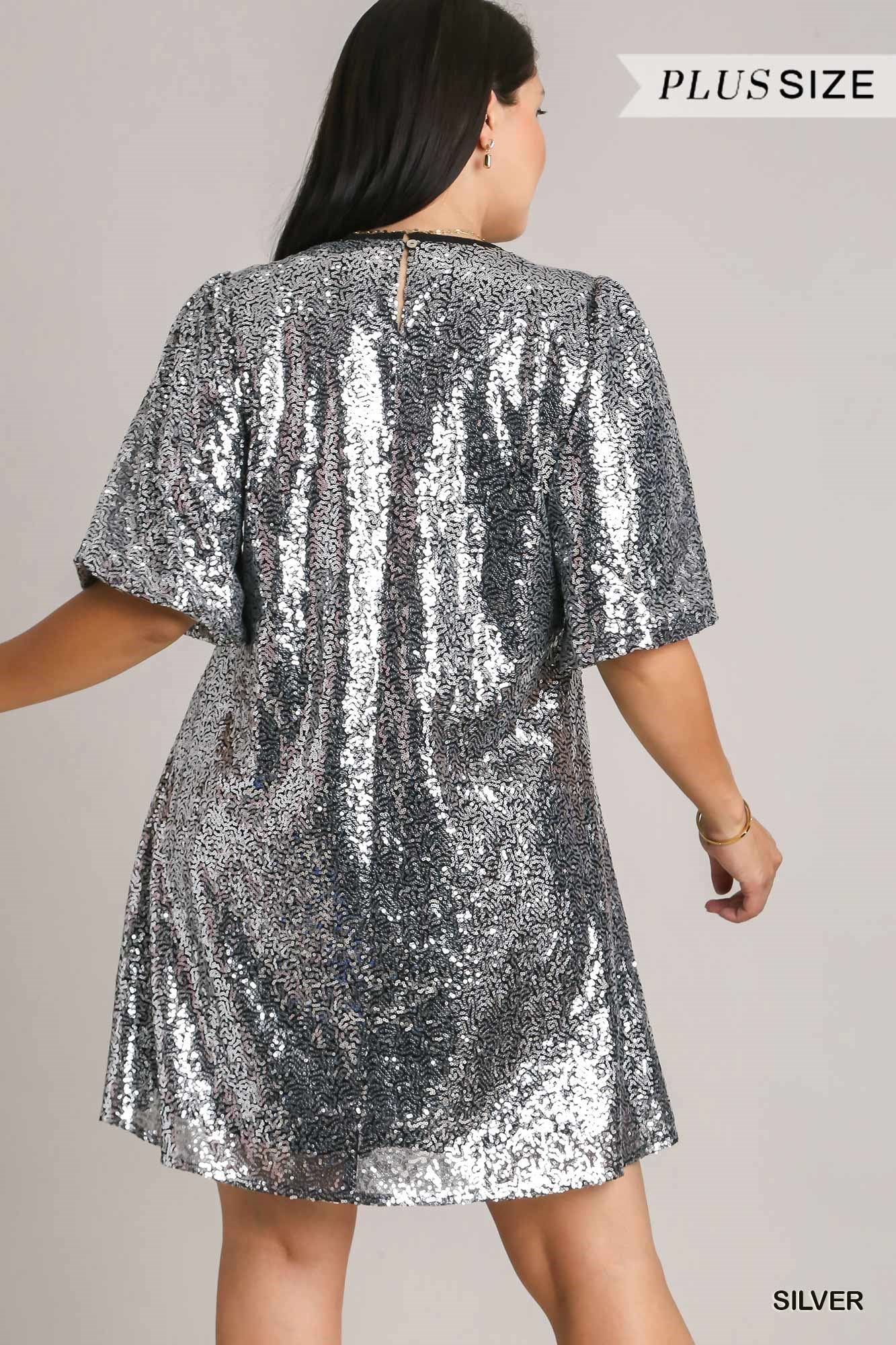 Women's Plus Sequin Balloon Dress - Party Dresses - Mint Leafe Boutique