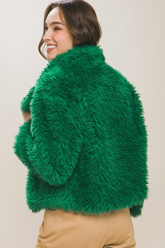 “Fuzzy Business” Mid Waist Faux Fur Coat