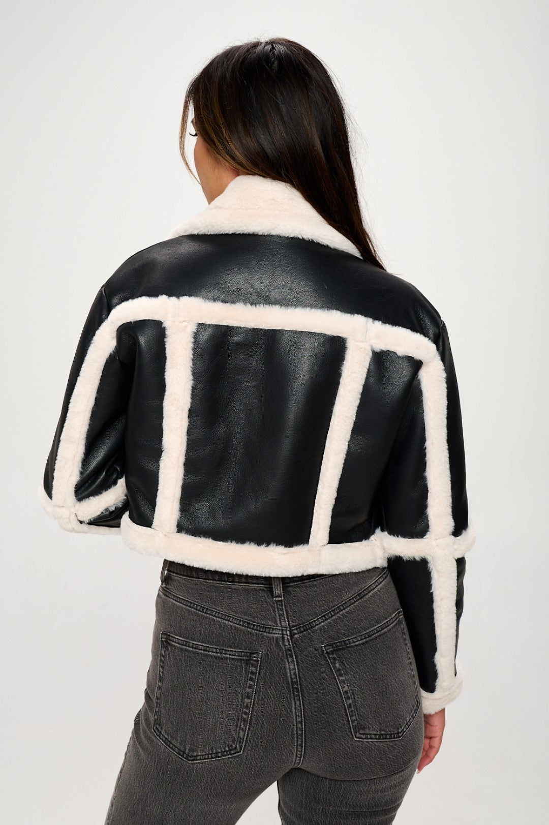 “Goonica” Cropped Faux Leather Jacket