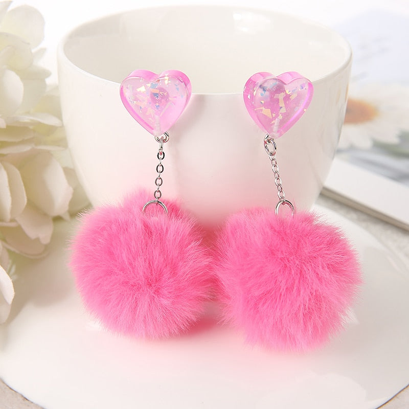 Heart Stud Earring with Puffer Ball