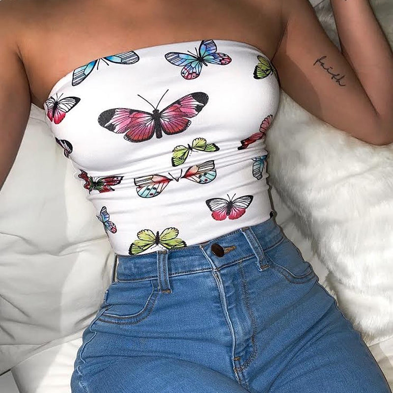 Butterfly White Crop Top