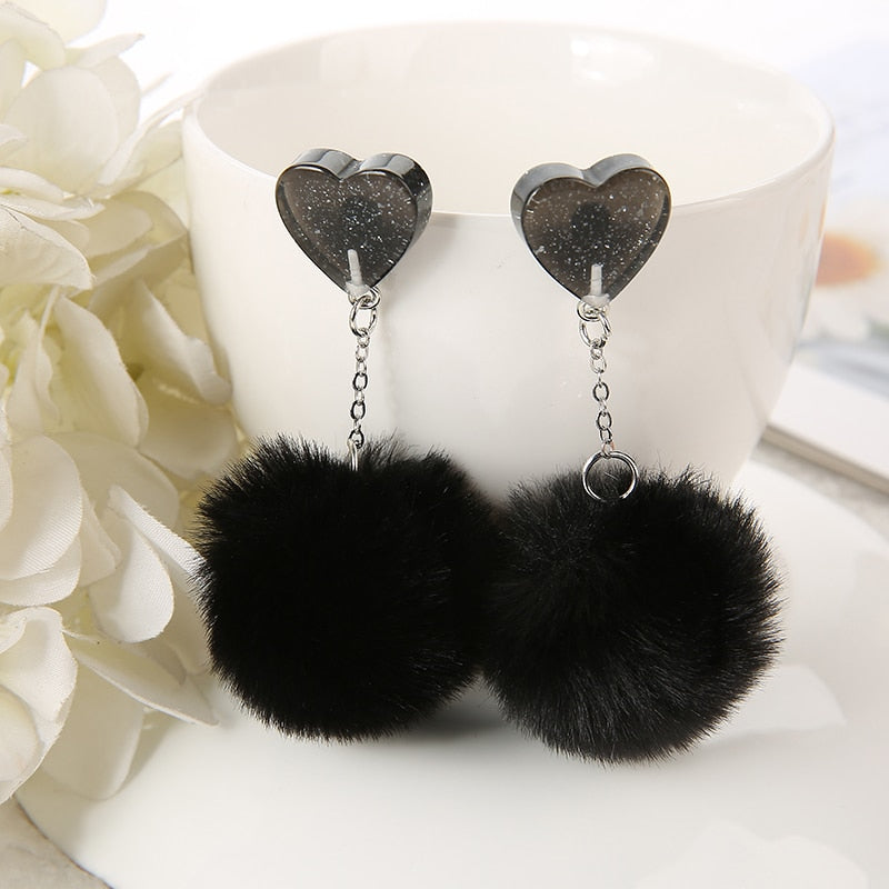 Heart Stud Earring with Puffer Ball