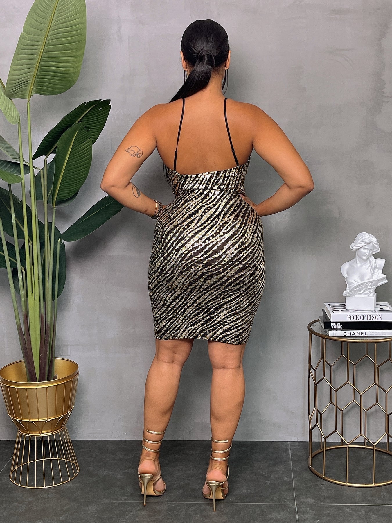 Metallic Zebra Print Cami Dress