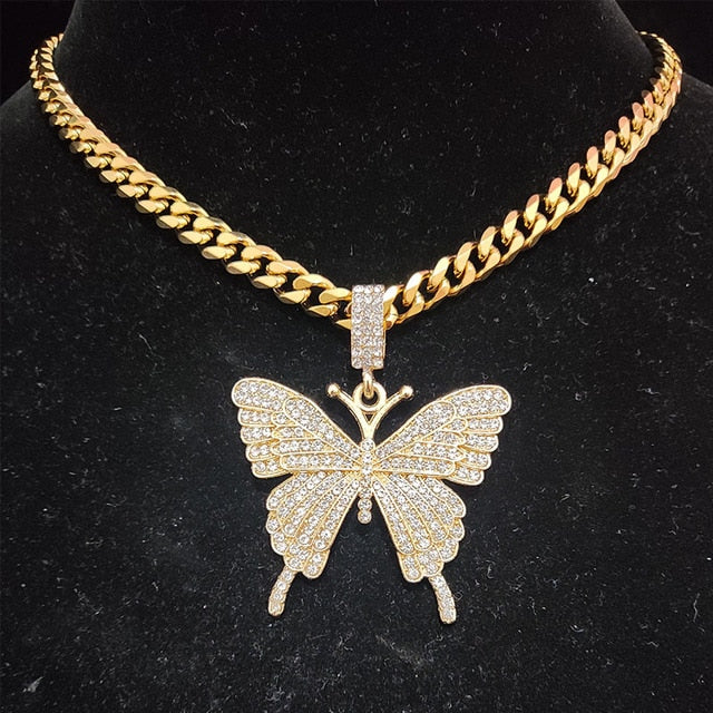 Rhinestone Butterfly Pendant Necklace - Mint Leafe Boutique