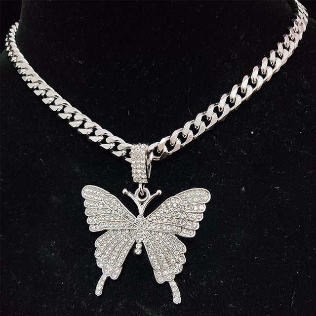 Rhinestone Butterfly Pendant Necklace - Mint Leafe Boutique
