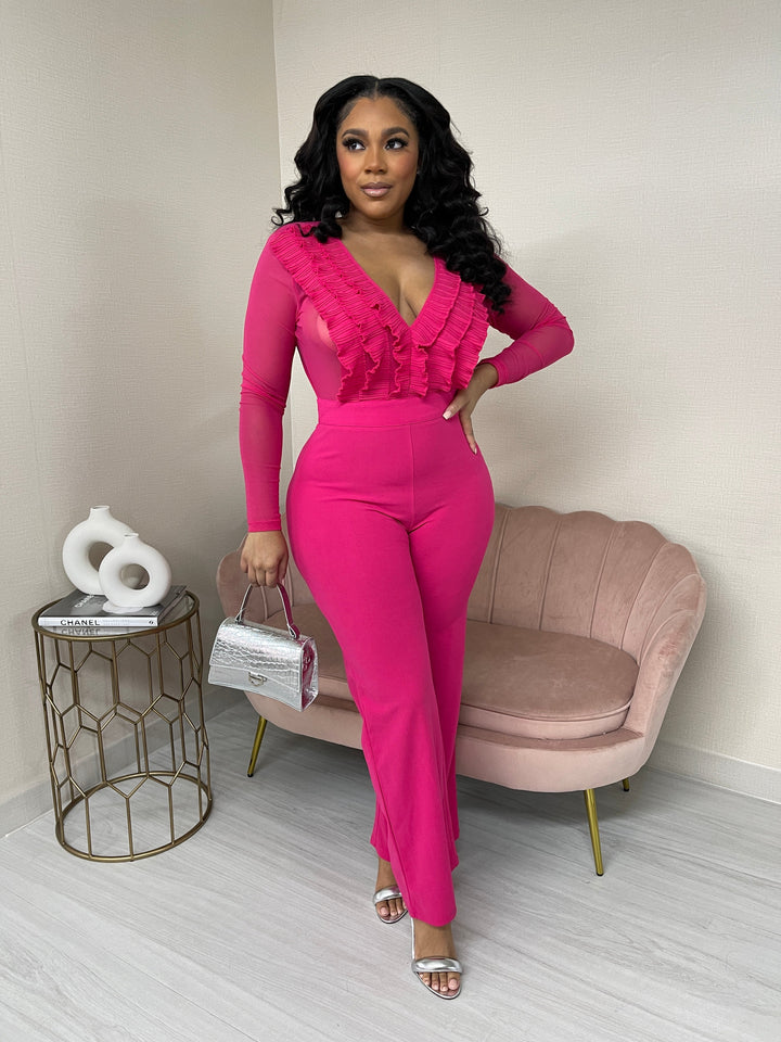 "Pink is my thing" Mesh Ruffle Jumpsuit