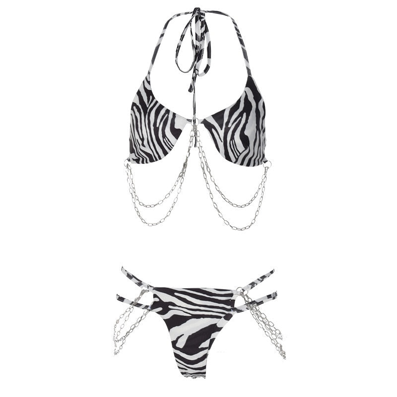 Zebra Chain Bikini 2pc Set - Cute Beach Outfits - Mint Leafe Boutique 