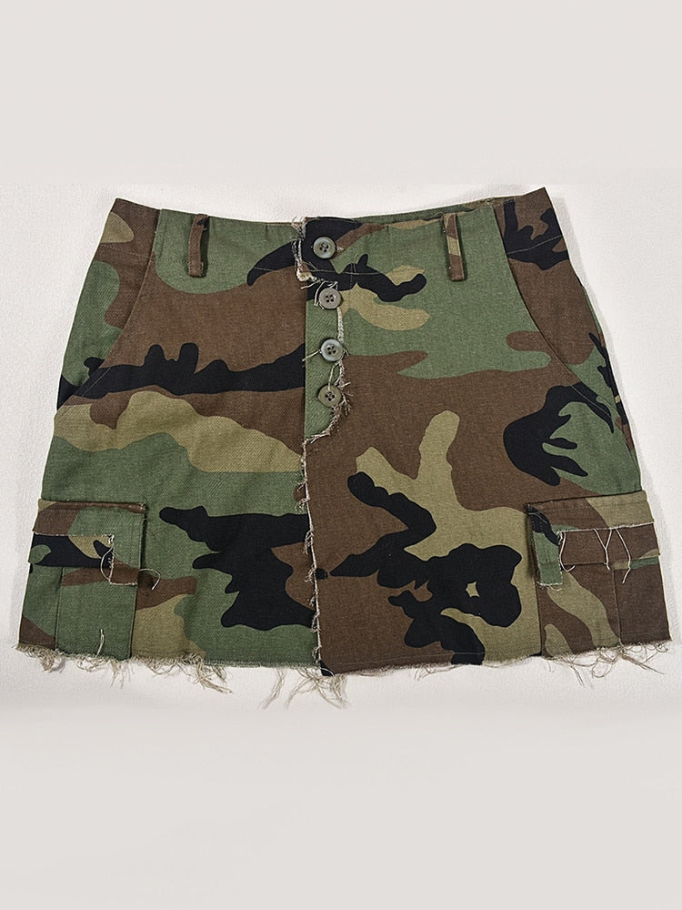 Camo Mini Side Slit Skirt