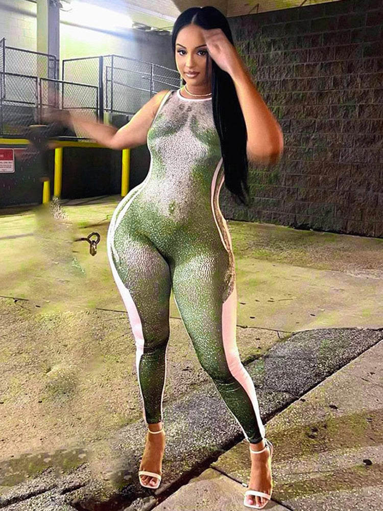 3D Body Print Fitted Jumpsuit
