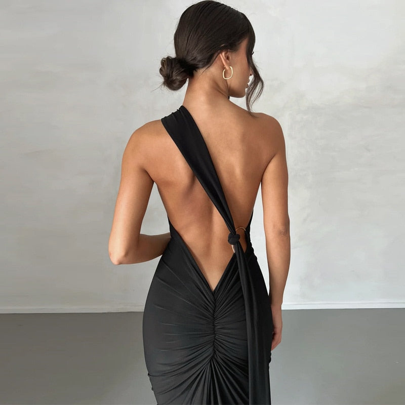 One Shoulder Backless Maxi Dress