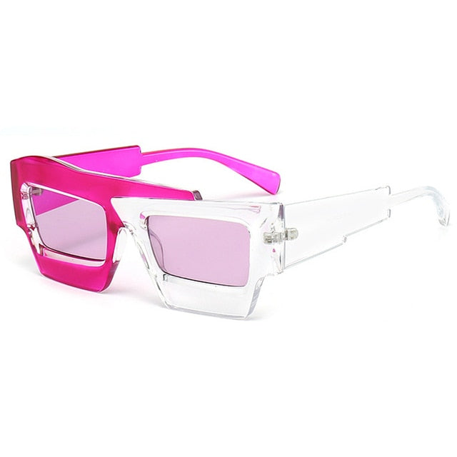 Insane Retro Irregular Shape Sunglasses Pink /Clear