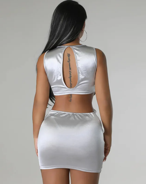 Silver Metallic Mini Dress - Women's Dresses - Mint Leafe Boutique
