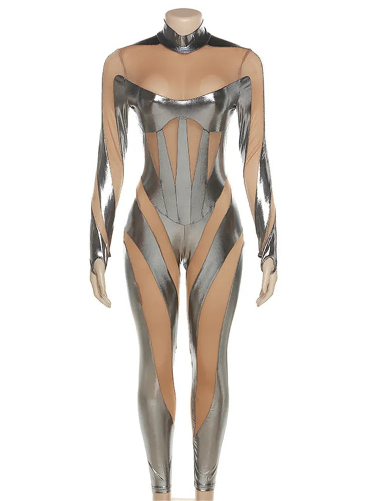 "Glad You Came" Silver Mesh Jumpsuit