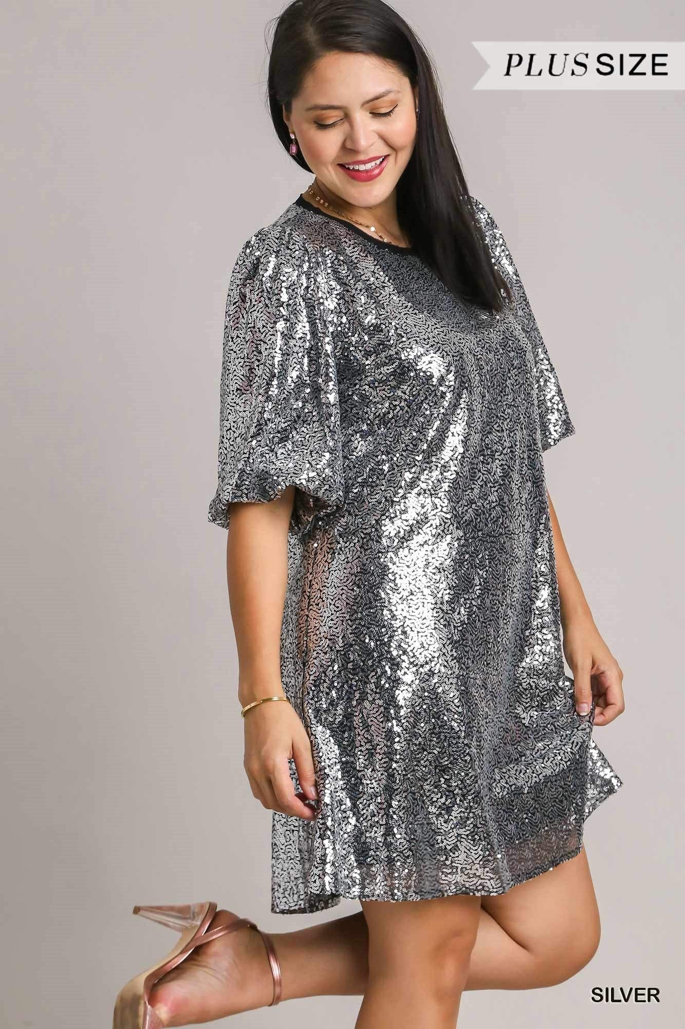 Women's Plus Sequin Balloon Dress - Party Dresses - Mint Leafe Boutique
