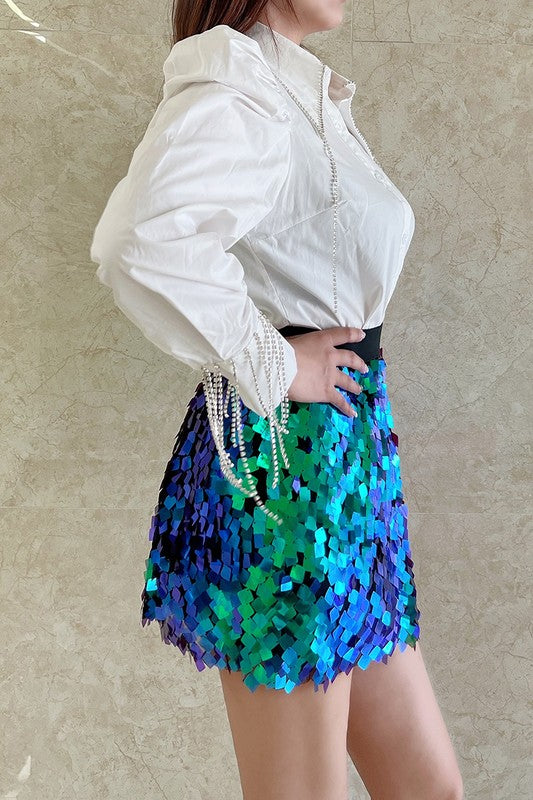 Scale Sequin Mini Skirt