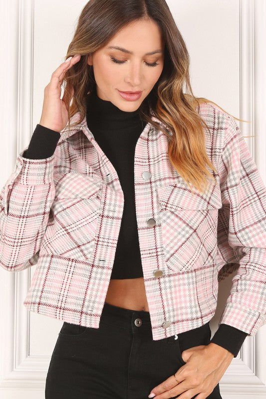 Women's pink plaid jacket - Mint Leafe Boutique
