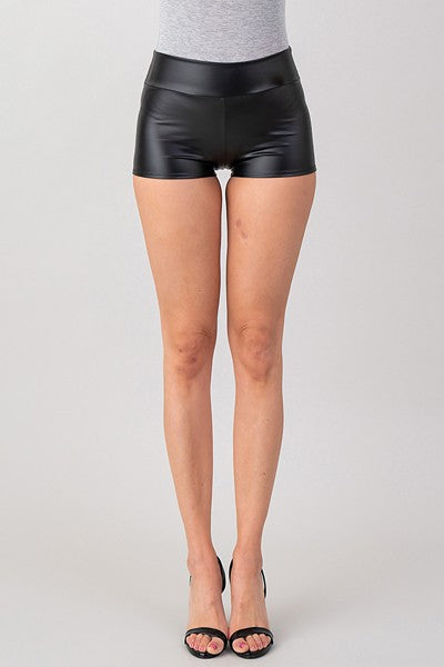 Black leather shorts by Mint Leafe Boutique