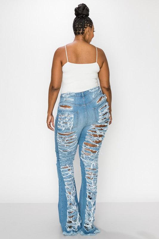 Curvy Back Distress Jeans - Mint Leafe Boutique 