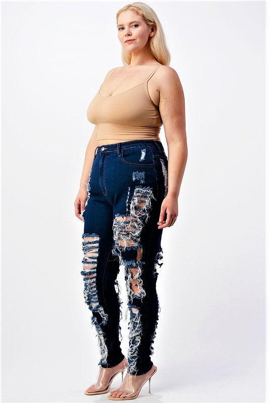 "Fall Out" Destruction Curvy  Denim Jeans - Mint Leafe Boutique 