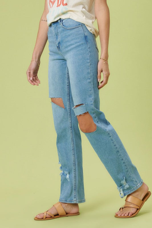 Emily High Rise Distressed Wide Leg Jeans