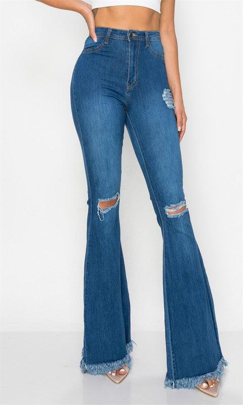 Phylis Blue Flare Leg Denim Jeans - Mint Leafe Boutique 