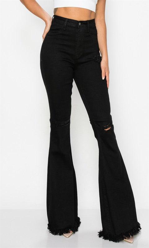 Phylis Black Flare Leg Denim Jeans - Mint Leafe Boutique 