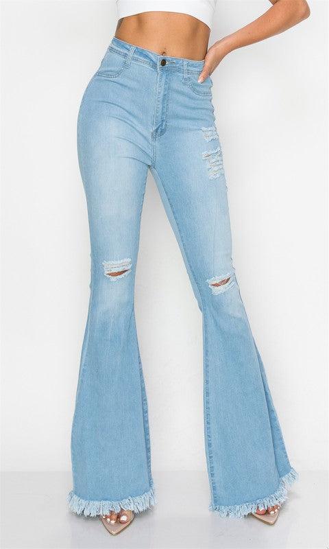Phylis Light Denim Flare Leg Denim Jeans - Mint Leafe Boutique 
