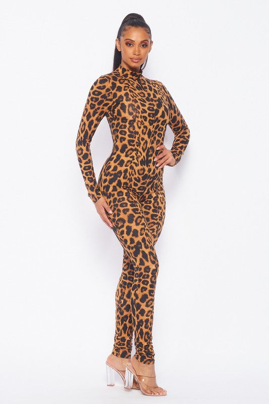 Women's Leopard Long Sleeve Jumpsuit - Mint Leafe Boutique