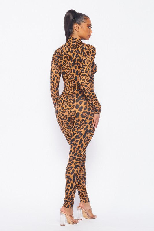 Women's Leopard Long Sleeve Jumpsuit - Mint Leafe Boutique