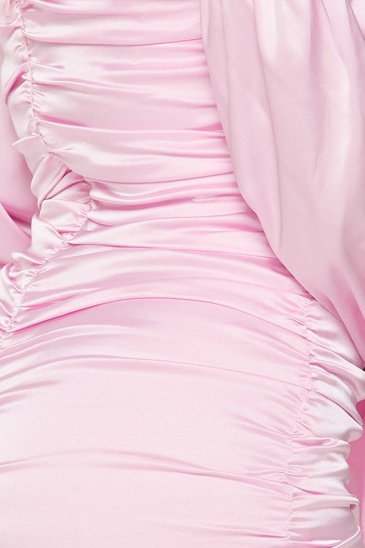 Secret Lover" Pink Ruched Satin Dress