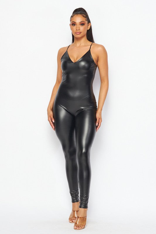 Mystique Sleeveless Vegan Leather Jumpsuit