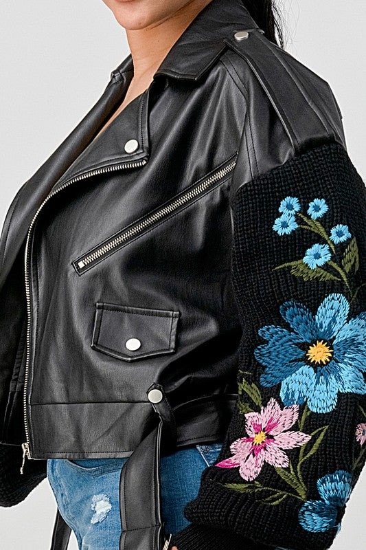 "Flower Bomb" Faux Leather Jacket
