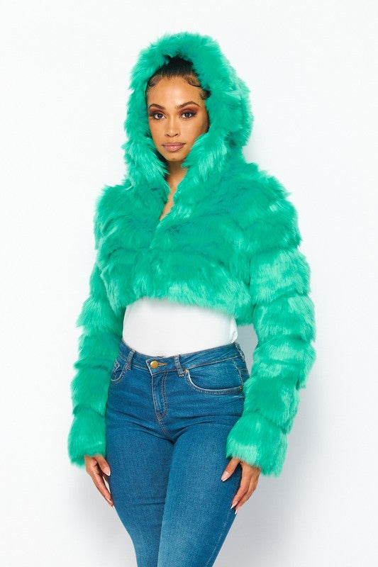 Green Like Money Faux Fur Coat