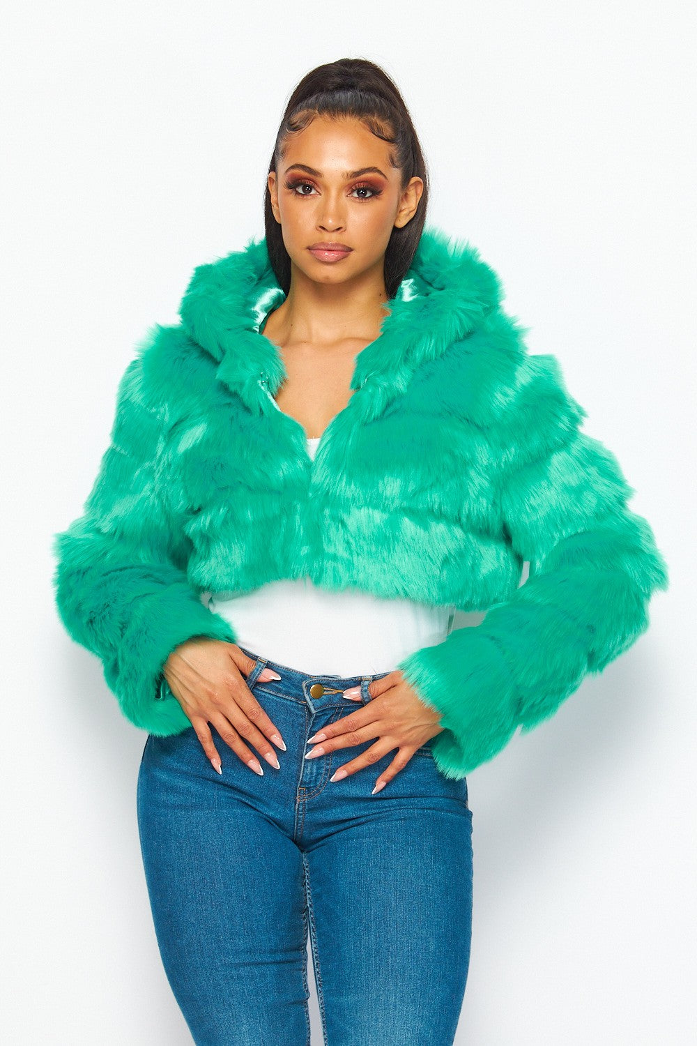 Green Like Money Faux Fur Coat