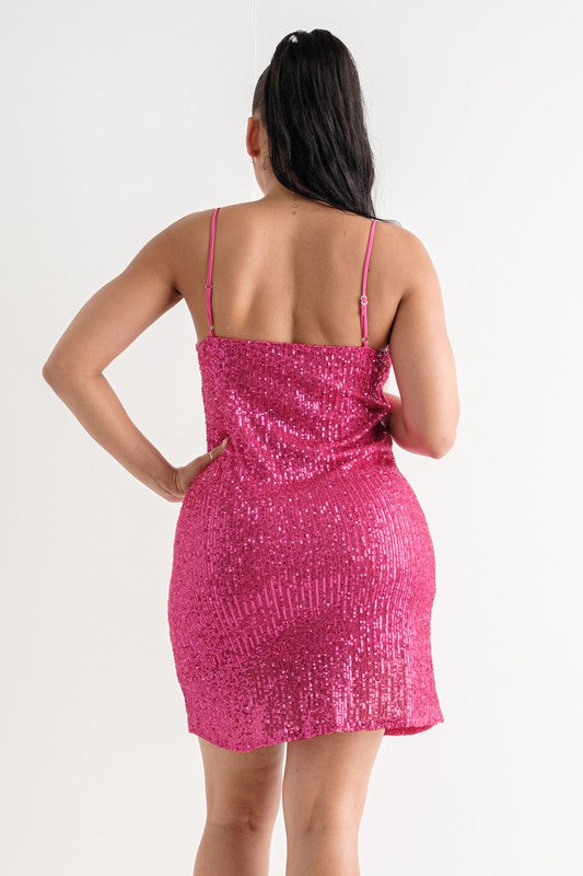 Sequins Pink Spaghetti Strap Midi Dress