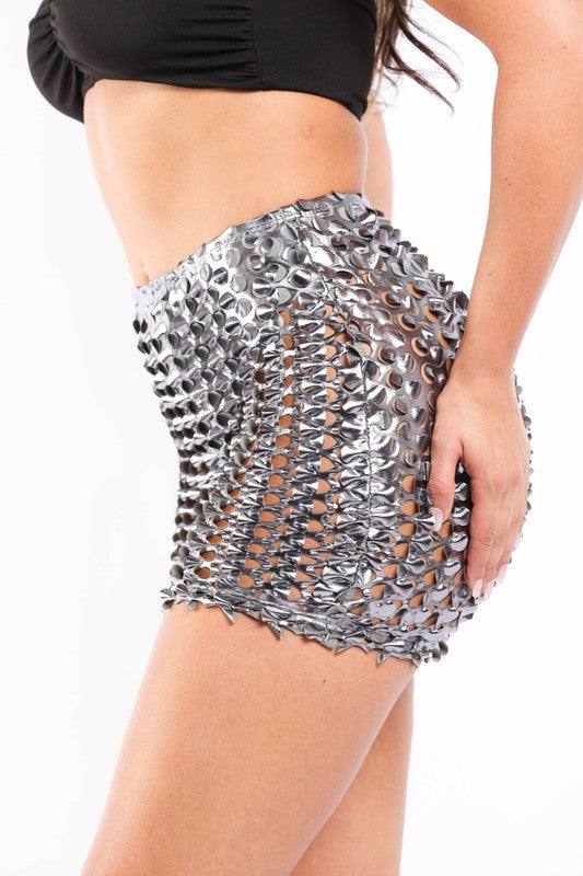 Sexy Hollow Metallic Mini Skirt