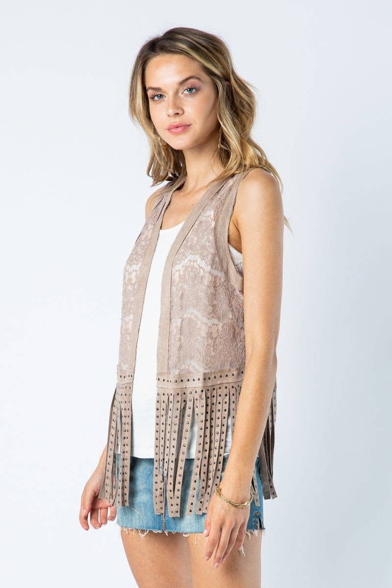 Lace Vest With Studded Fringes *STONE*